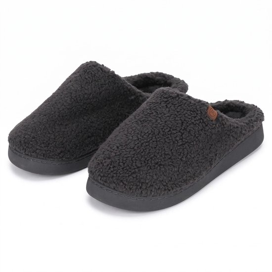 Apollo - Pantoffels heren - Zwart - Teddy Wol - Maat 45/46 - Sloffen - Sloffen heren - Pantoffels heren maat 45