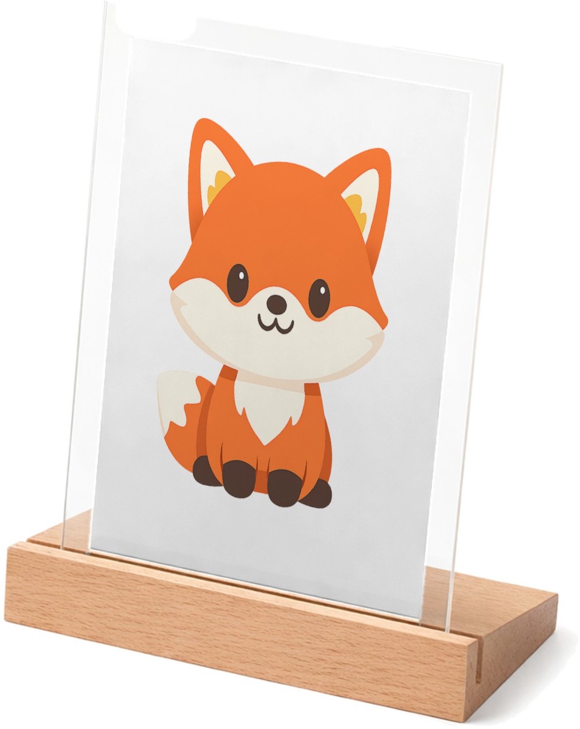 Mr Cadeautjes Glasframe met vaste tekst - design Een vriendelijke vos met een grote kop en een gestileerd lic | cadeau Wit