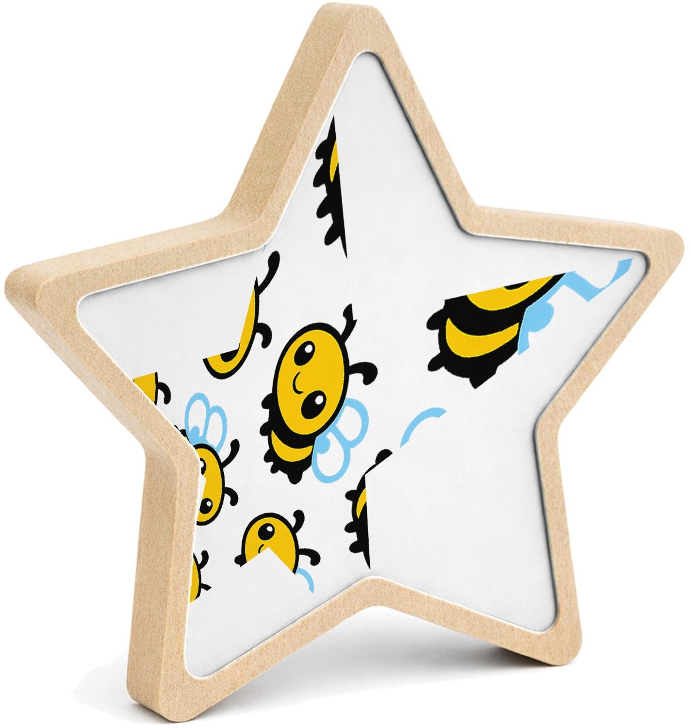 Mr Cadeautjes MDF fotolijst ster 14 x 13,5 - design Een vrolijk all-over patroon met vriendelijke regenboogvisse | cadeau Wit