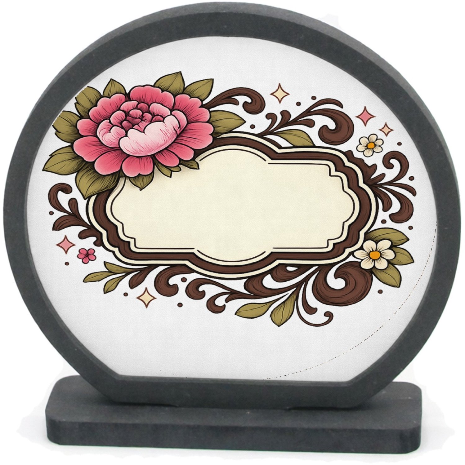 Mr Cadeautjes Houten fotolijst rond met MDF inleg - design Een warme, persoonlijke complimentkaart in een botanisch kad | cadeau Wit