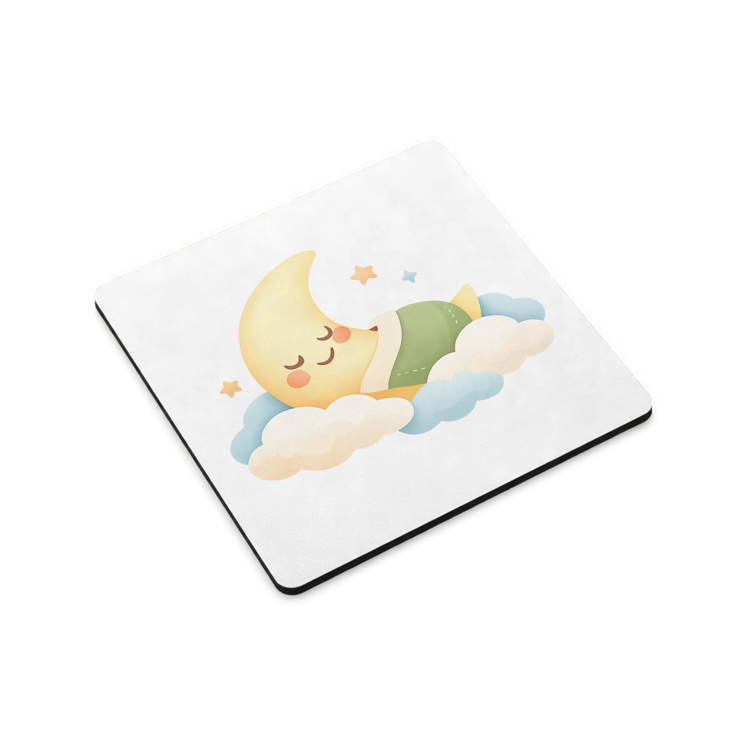 Mr Cadeautjes MDF magnetische fotolijst vierkant 9,5 - design Een zachte babykamer-sfeer met een slapende maan en wolkjes | cadeau Wit
