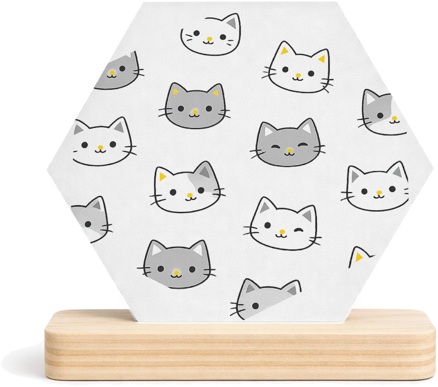 Mr Cadeautjes MDF fotolijst/inleg hexagon 14 x 13 - design Herhalend patroon van vrolijke hondenkoppen met verschillend | cadeau Wit
