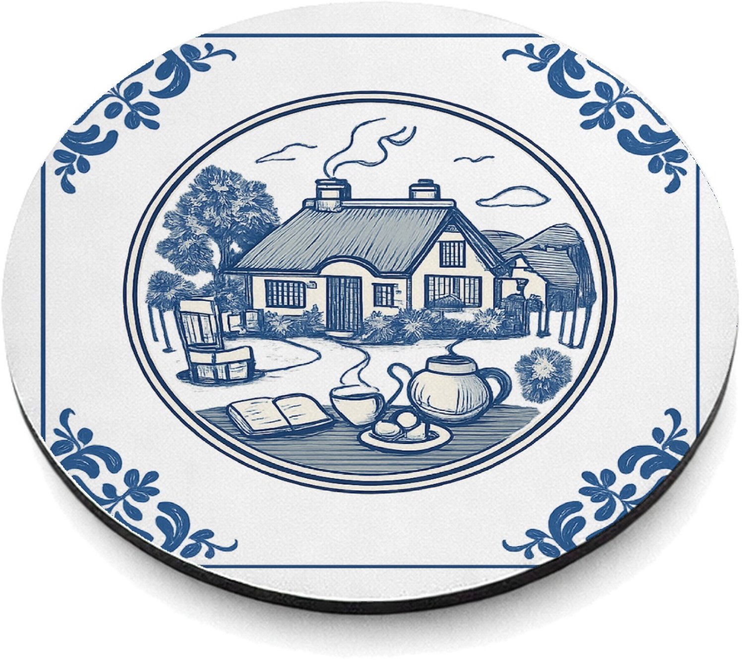Mr Cadeautjes MDF magnetische fotolijst rond Ø 9,5 - design Rond kader met botanische hoekdecoraties en een warme woonte | cadeau Wit