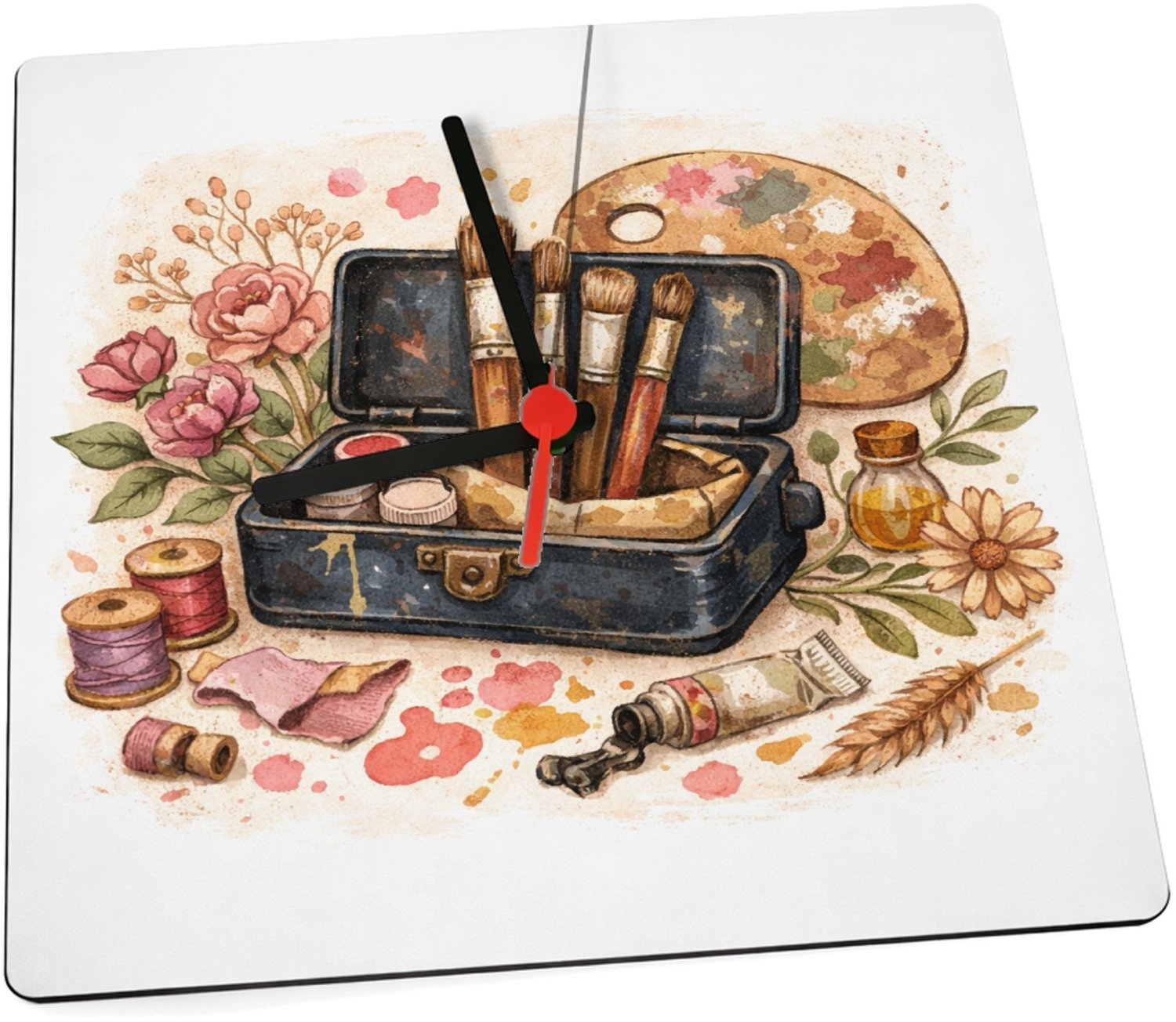 Mr Cadeautjes Klok 19 x 19 - design Romantische hobbyprint met een centraal retro-object en loss | cadeau Wit