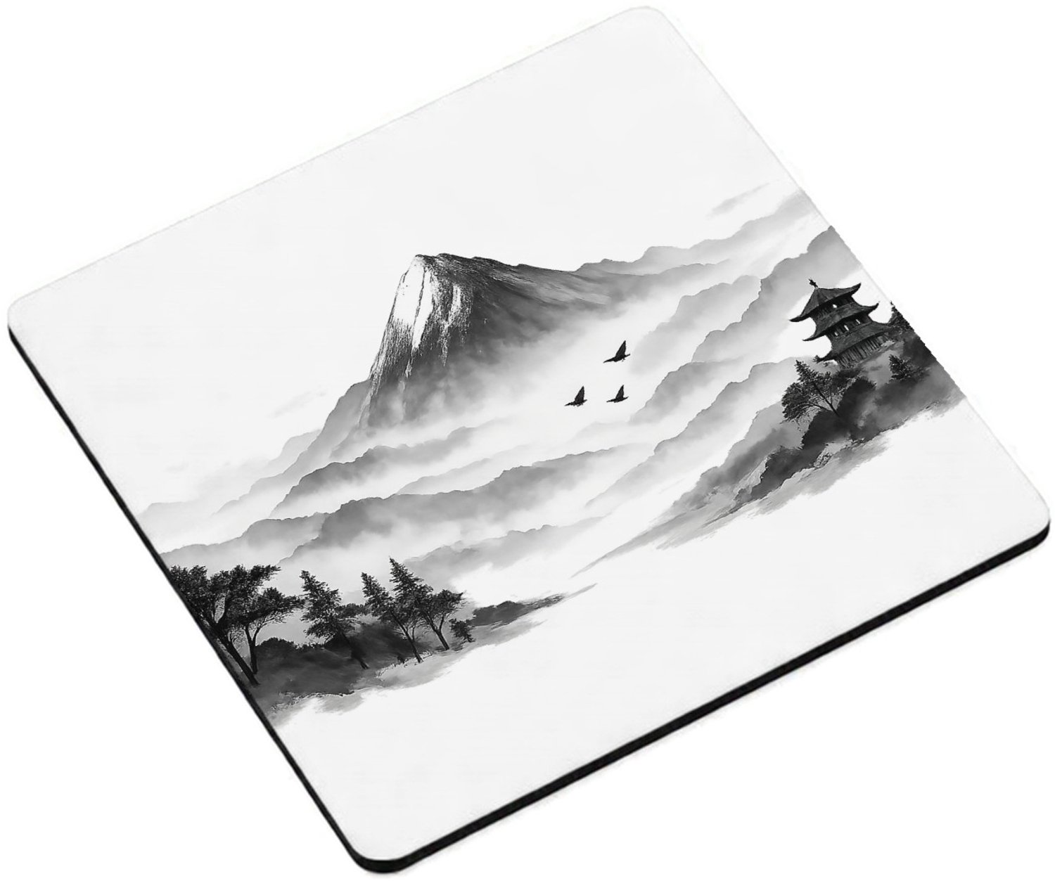 Mr Cadeautjes MDF magnetische fotolijst vierkant 9,5 - design Rustgevende bosmist met een enkele monumentale boom en zacht | cadeau Wit