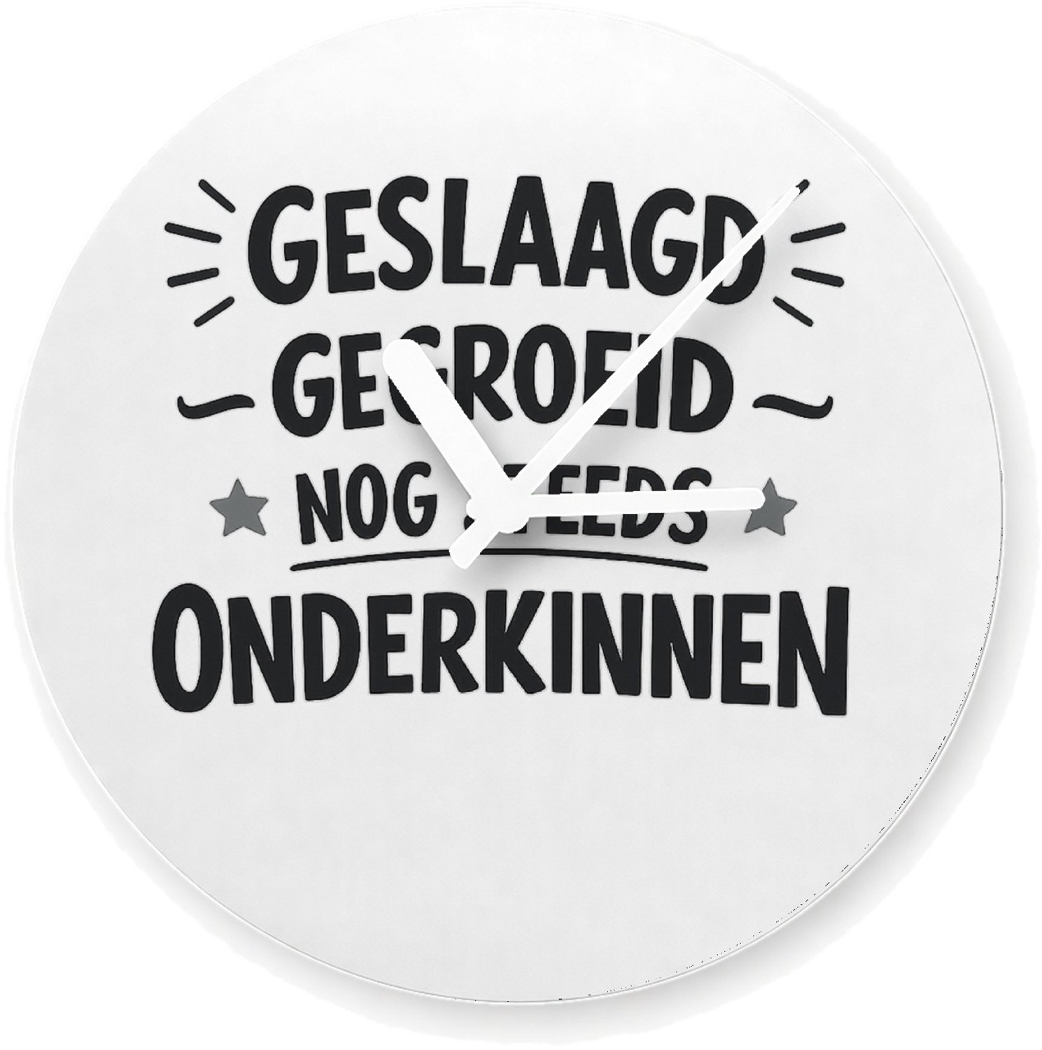 Mr Cadeautjes Glazen klok Ø 20 - design Grappige woordspeling voor een energiek cadeau-item met een | cadeau Wit