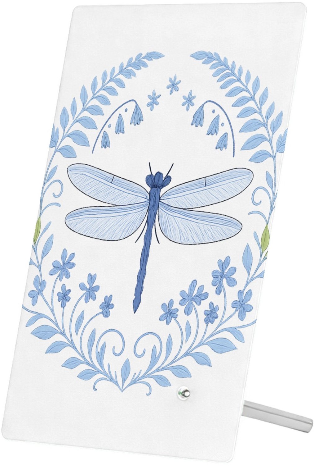 Mr Cadeautjes Glasframe 11 x 16 - design Serene bosrand met libellen en varens in een verfijnd blauw| cadeau Wit