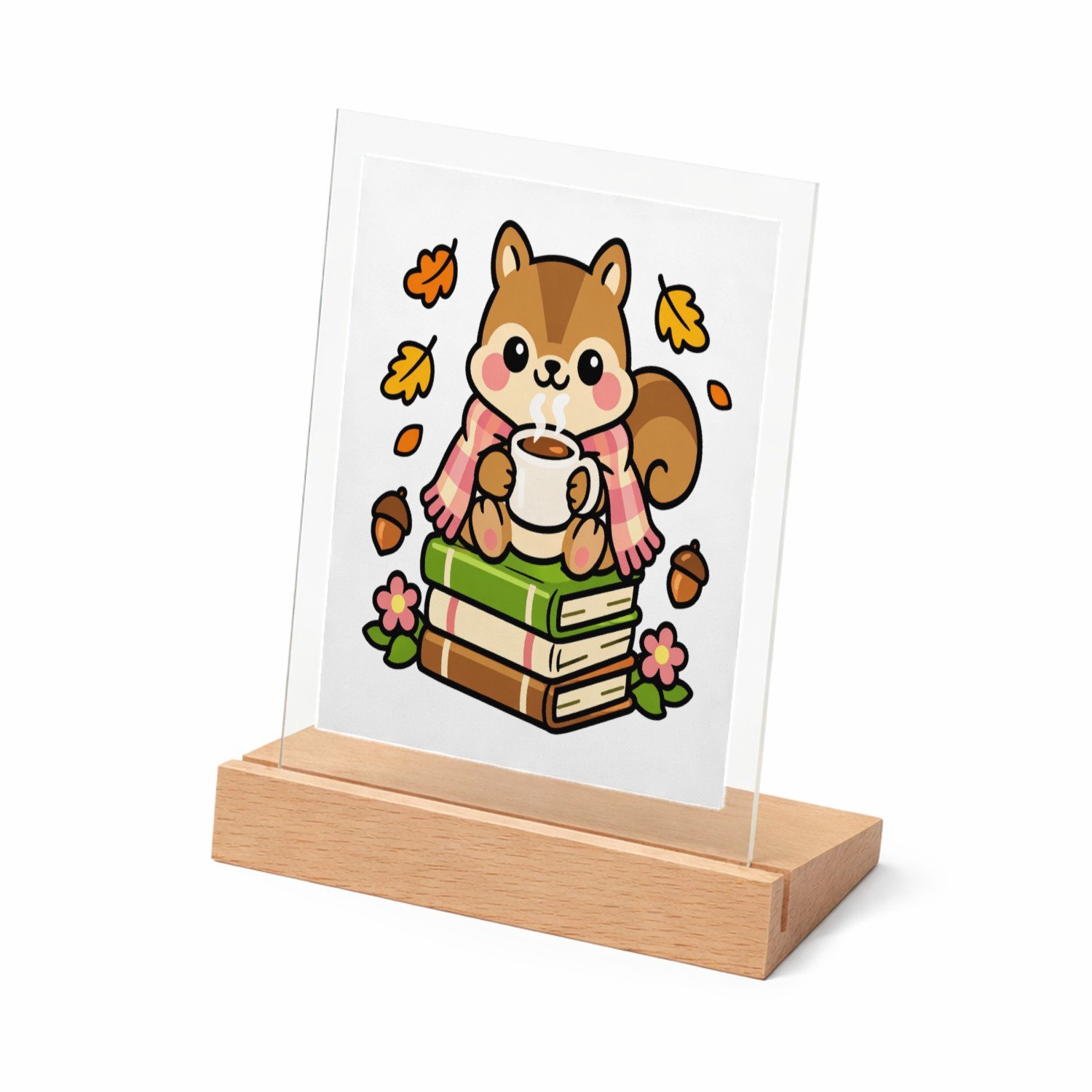 Mr Cadeautjes Glasframe met vaste tekst - design Schattige dierlijke pauze met warme drank en positieve chaos | cadeau Wit