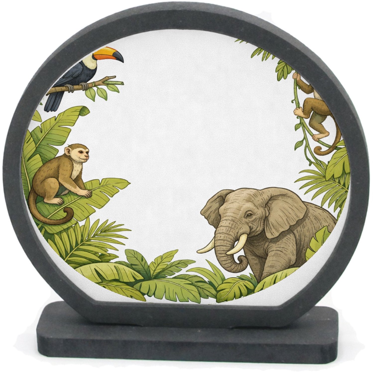Mr Cadeautjes Houten fotolijst rond met MDF inleg - design Savanne-rand met grote rust in het midden | cadeau Wit