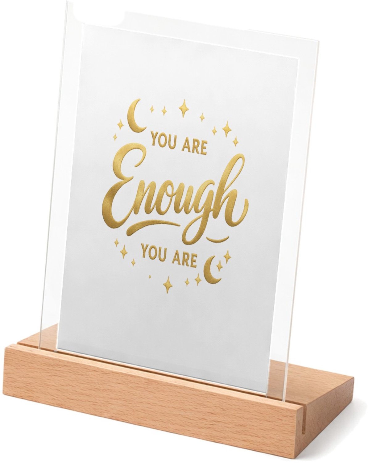 Mr Cadeautjes Glasframe met vaste tekst - design Minimalistische affirmatie met sterren en zachte glansaccent | cadeau Wit
