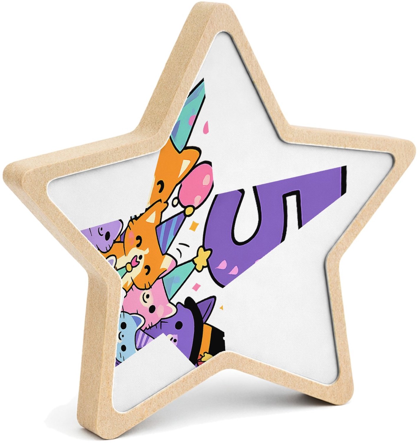 Mr Cadeautjes MDF fotolijst ster 14 x 13,5 - design Magische verjaardagsprint met een groep dieren in een fantas | cadeau Wit