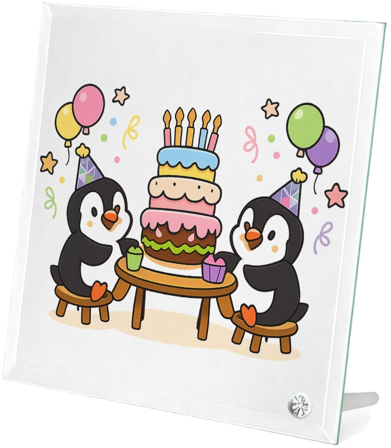 Mr Cadeautjes Glasframe 20 x 20 - design Feestelijke dierenscène rond een opvallend centraal object| cadeau Wit
