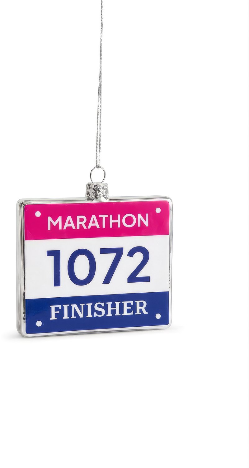Yup in de boom glazen kerstbal startnummer marathon 8cm multi