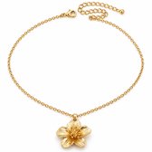 Goudkleurige dames ketting met bloemenhanger – fijne schakelketting met vijfbladige bloem