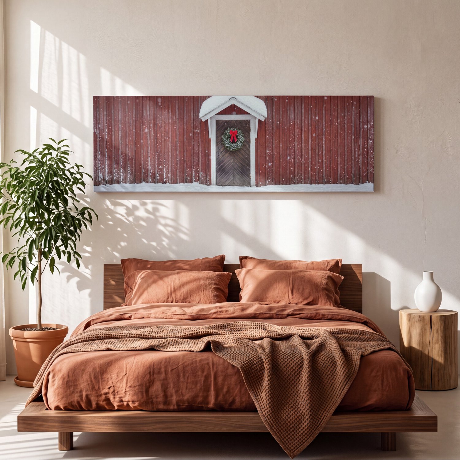 Canvas schilderij 150x50 cm - Exclusieve wanddecoratie Deur - Kerstkrans - Winter - Muurdecoratie woonkamer - Slaapkamer decoratie - Kamer accessoires - Schilderijen op canvas groot XXL – foto 4