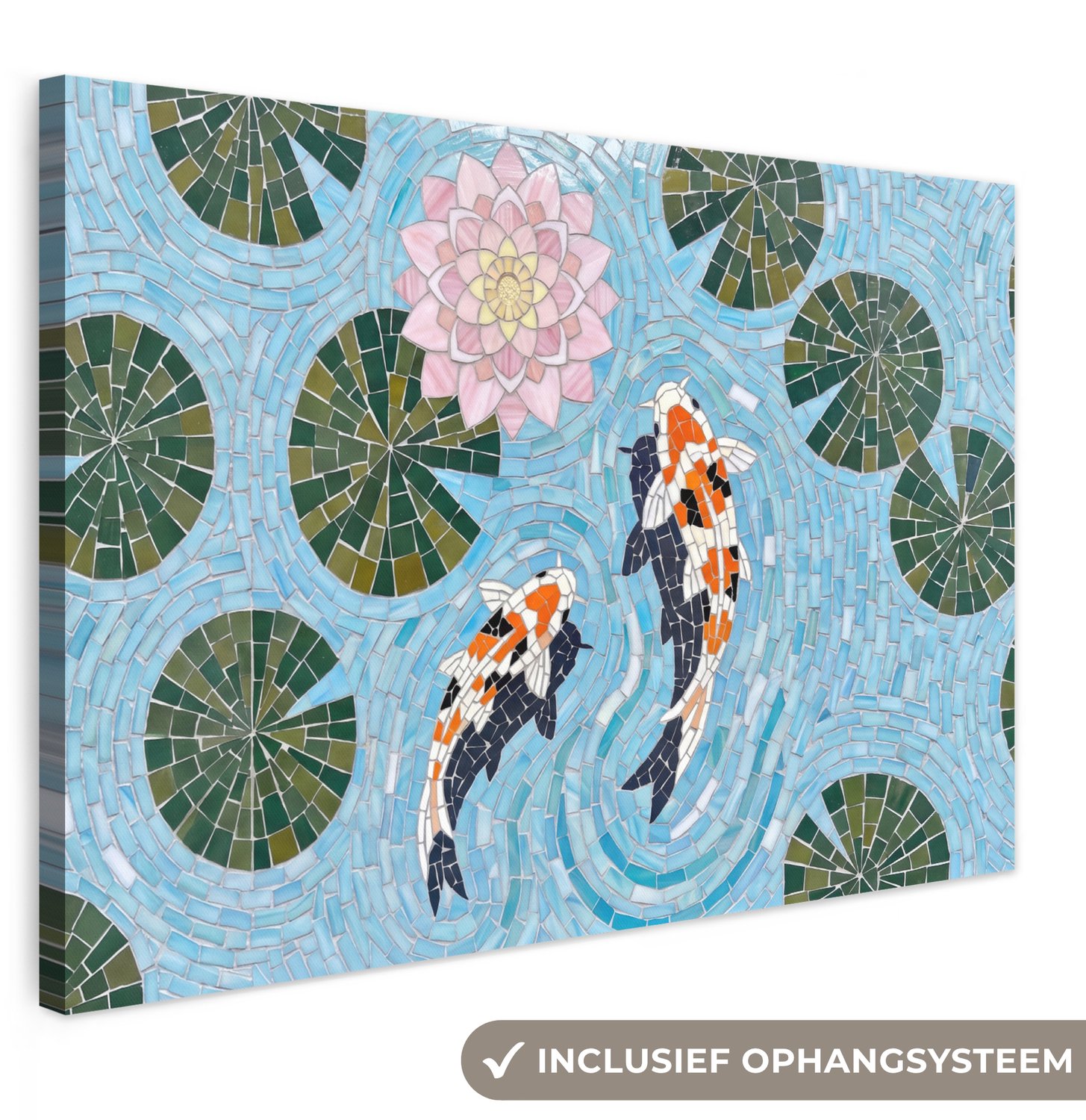 Canvas schilderij 140x90 cm - Exclusieve wanddecoratie Vis - Water - Natuur - Mozaïek - Blauw - Muurdecoratie woonkamer - Slaapkamer decoratie - Kamer accessoires - Schilderijen op canvas groot XXL
