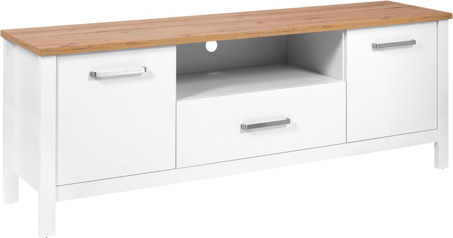 Furnilux Lowboard Sicilia 1S2T – wit tv-meubel met eiken blad, 173 cm