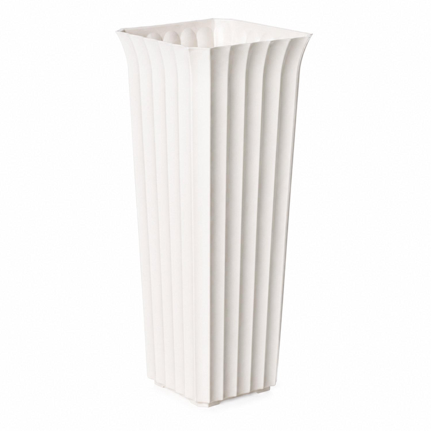 SWGOTA Witte kunststof vaas 16 x 16 x 35,5 cm met verticale groeven en uitlopende vierkante opening voor bloemstukken en woondecoratie