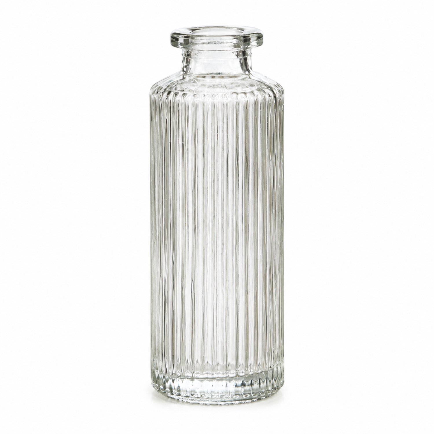 SWGOTA Transparant glazen vaasje met verticale ribbels - 12,9 cm hoog, diameter 4,9 cm - Smalle hals - Voor kunstbloemen - In kartonnen doos