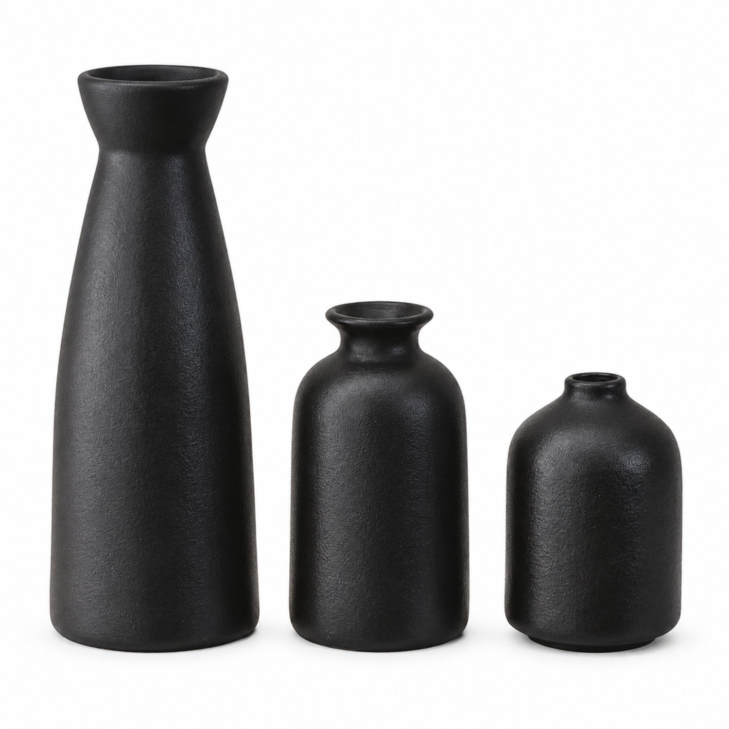 SWGOTA Zwarte keramische vazenset, 3 stuks, 22/12,5/9,5 cm hoog, decoratieve vazen voor kunstbloemen
