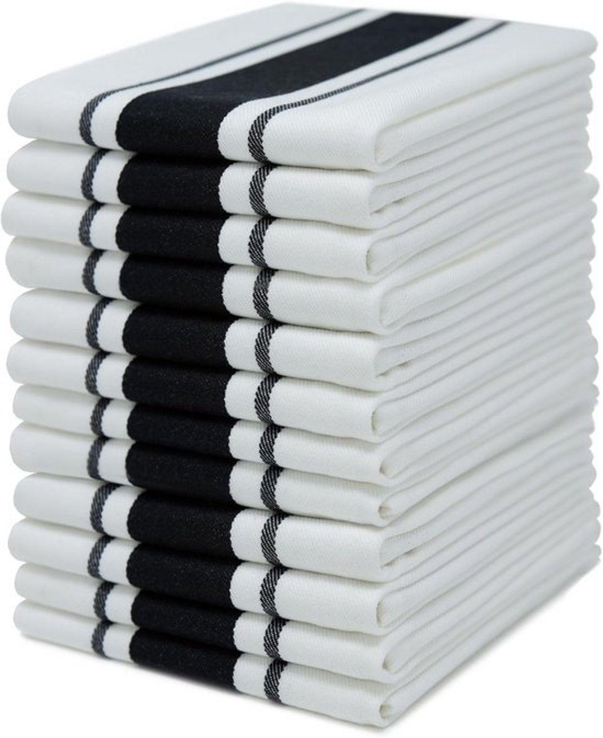 Set van 12 katoenen keukendoeken 100% - extra absorberend - vaatdoeken zwart gestreept - 50x70 cm