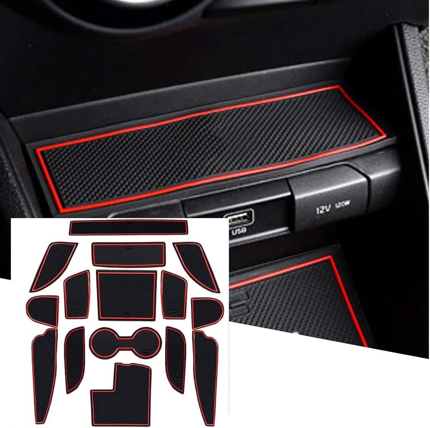 Rubber Console Mat Kia Stonic 2018-2022 - Milieuvriendelijk Latex - Antislip en Waterdicht - Eenvoudig te Reinigen - ShopVlot