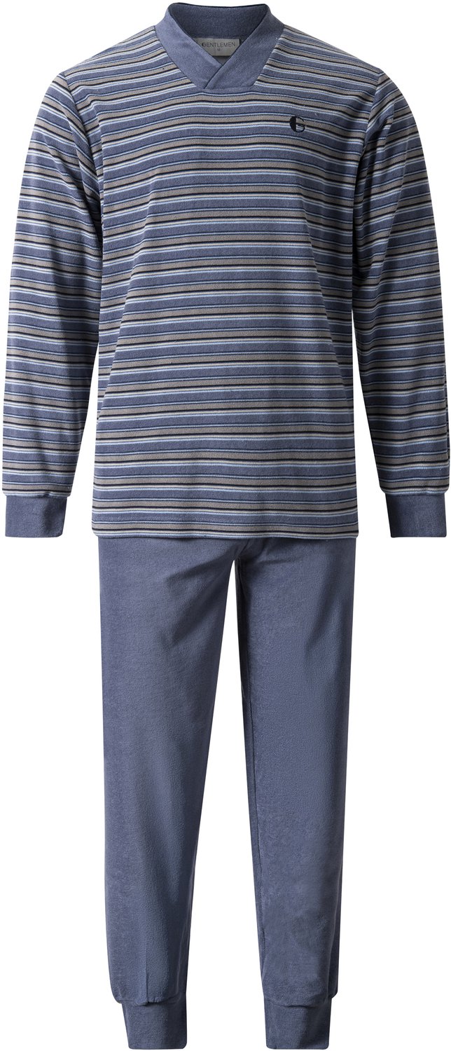Gentlemen - winter heren pyjama 114323 - warm badstof - blauw met sjaalkraag - maat L