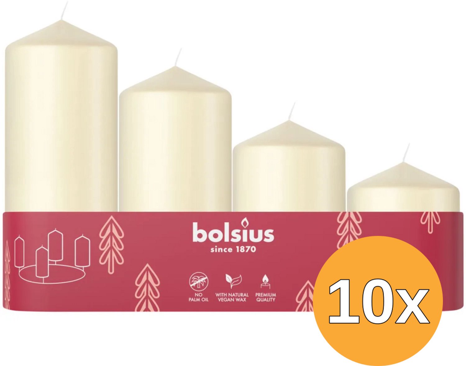 10x Bolsius Stompkaars Assorti Tray 4 Soft Pearl (1 stuk)