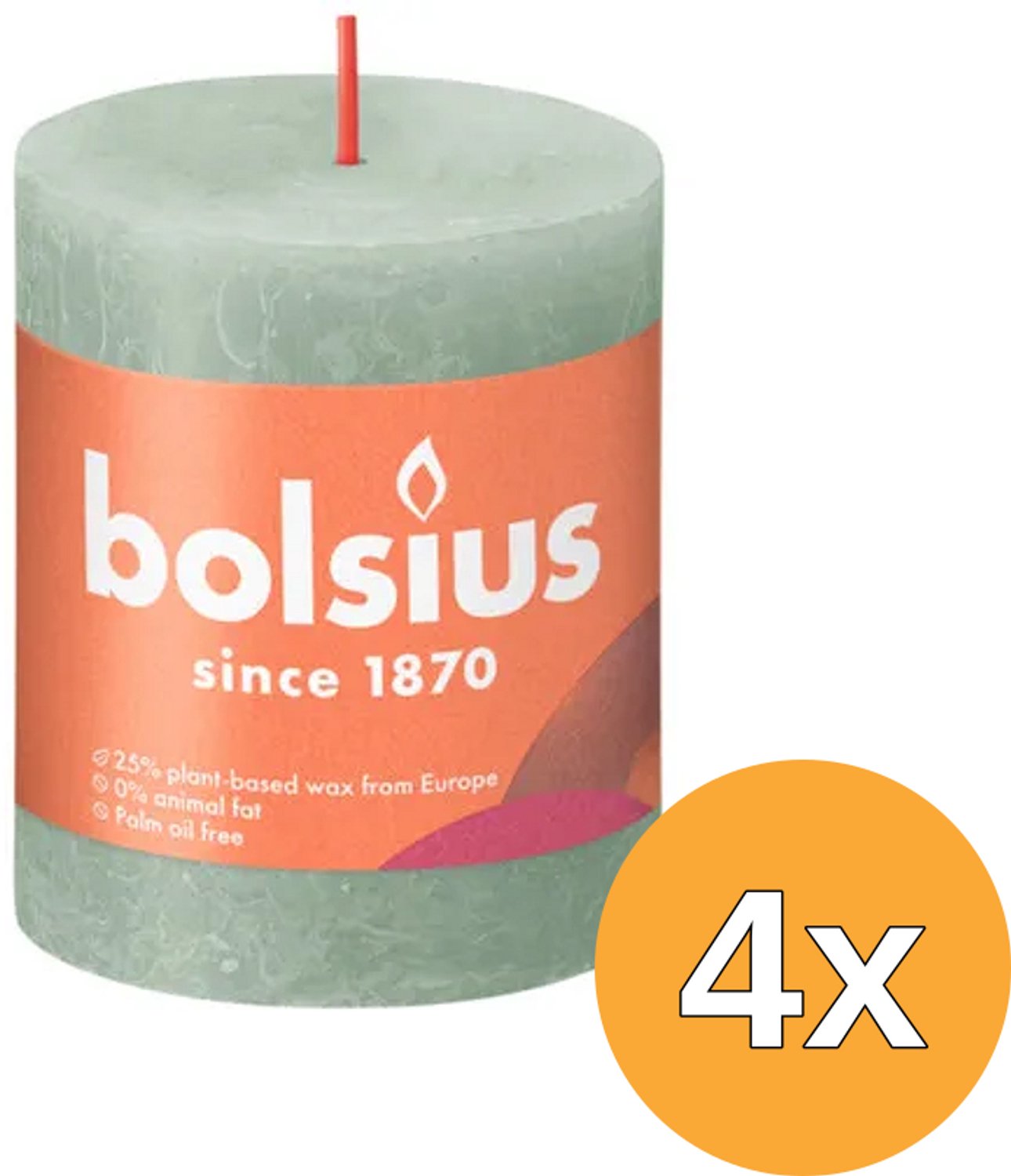 Bolsius 4 stuks Bolsius jade groen rustiek stompkaarsen 80/68 (35 uur) Eco Shine Jade Green