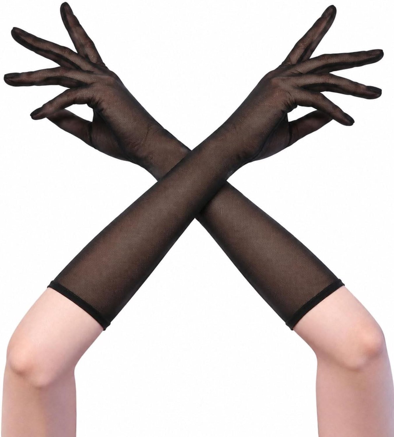 Lange Dameshandschoenen - Zwart - 55 cm - Kant en Mesh - Voor Avondgelegenheden