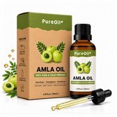 Doos en fles PureOil Amla Olie. Groene doos met "AMLA OIL 100% PUUR & KOUDGEPERST".