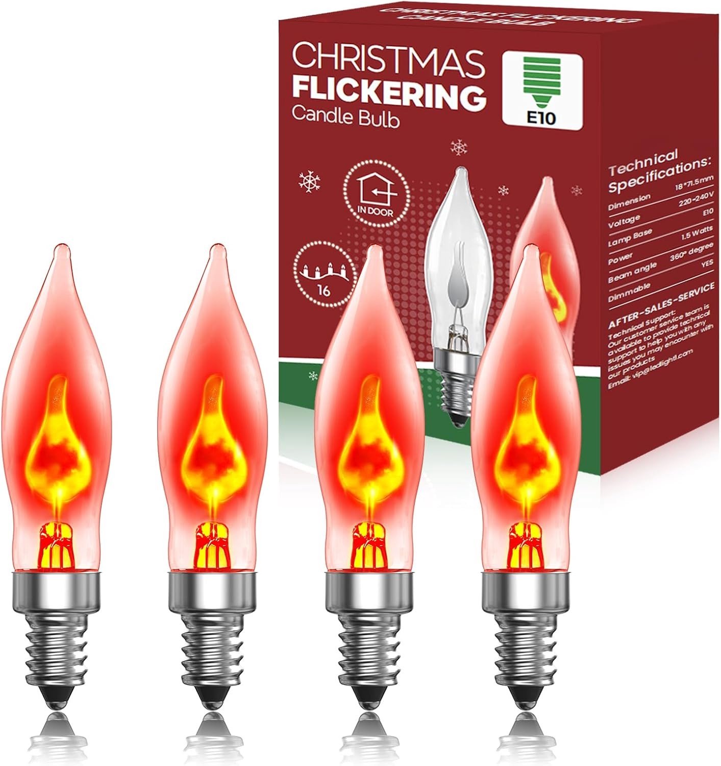 Gloeilamp - Warm Wit - E10 - Flikkerende Kaarslamp voor Kerstdecoratie - Voor Binnengebruik