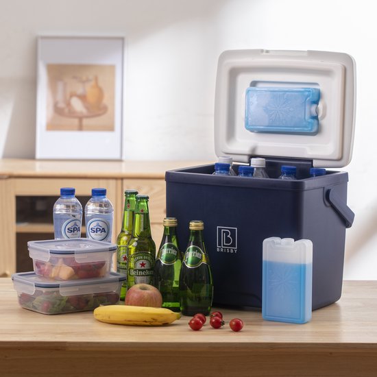 Brisby Koelbox - Frigobox - 13L- Blauw - Tot maximaal 40 uur isolatie - Incl. 2 dikke koelelementen van 450ml - Met koelelementen vergrendeld in deksel en Brisby 500ml Zwarte Dubbelwandige Thermosfles van Brisby — afbeelding 2