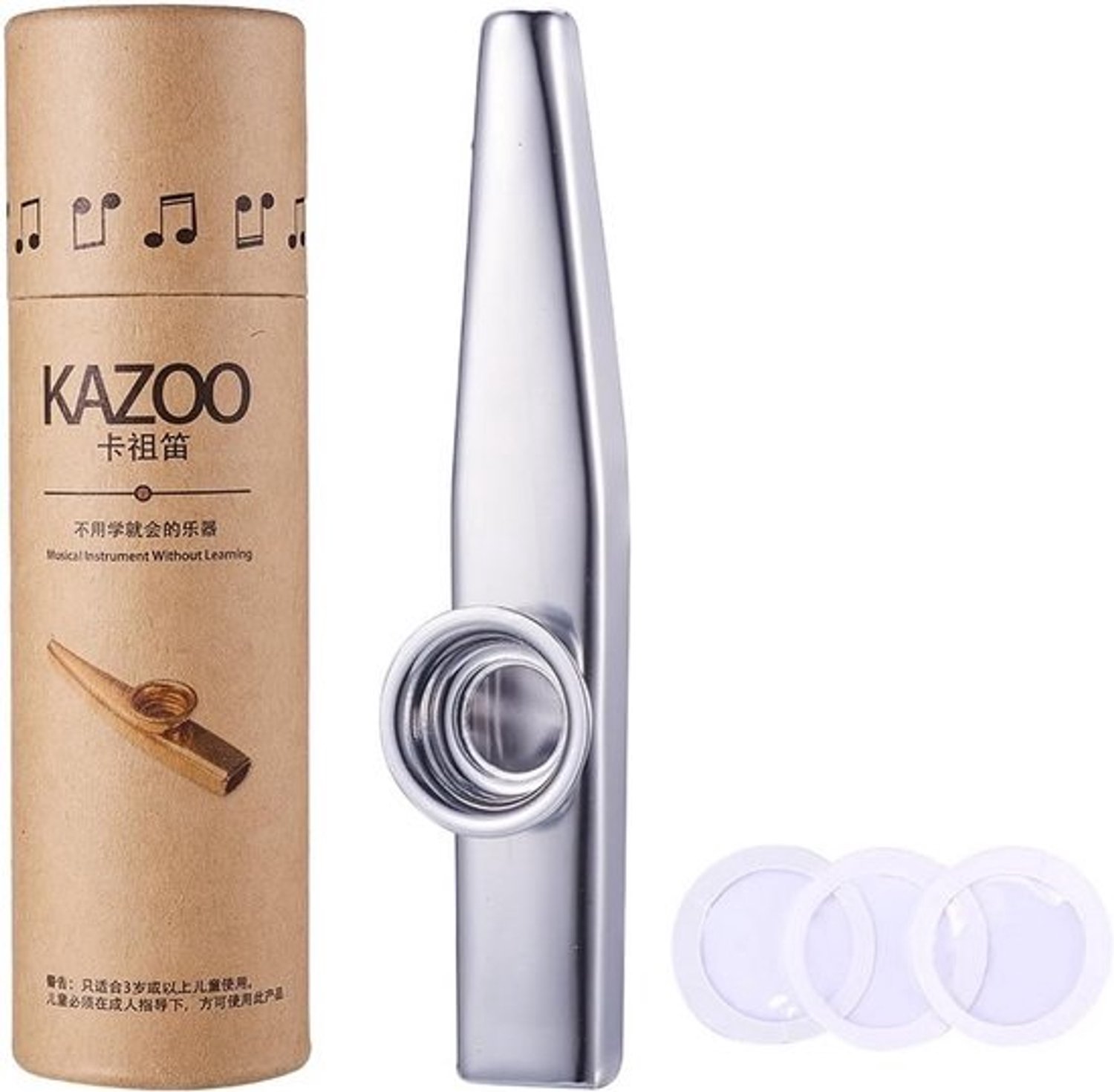 Muzikale Kazoo Set van Metaal met Verwisselbare Membranen en Luxe Geschenkdoos
