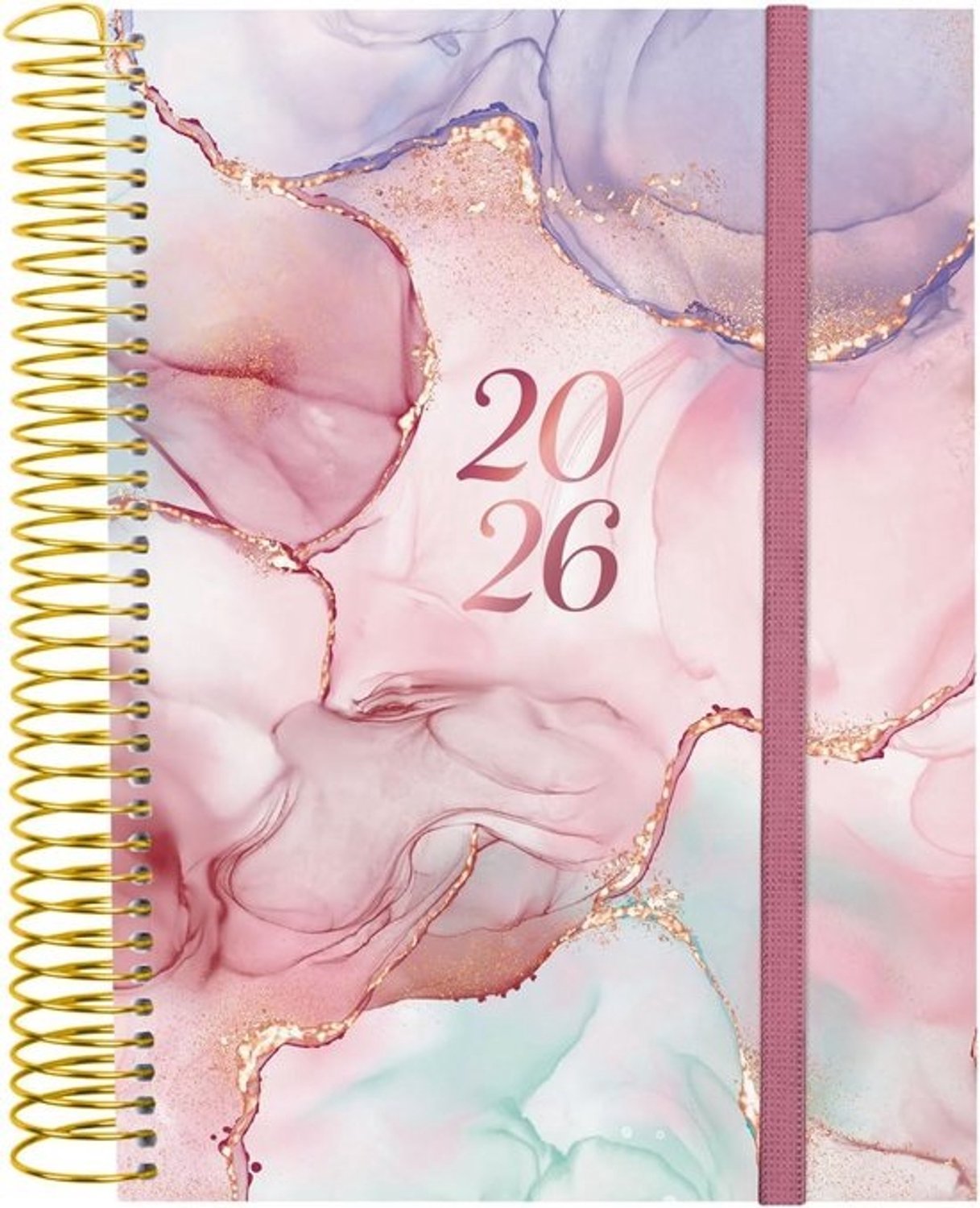 Spiraalplanner 2026 | 1 Dag per Pagina | Jaarplanner met Elastiek | Polypropyleen Kaft | Goudkleurig
