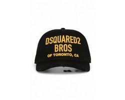 Dsquared2 pet zwart met gele tekstopdruk en gerafelde klep unisex - One Size