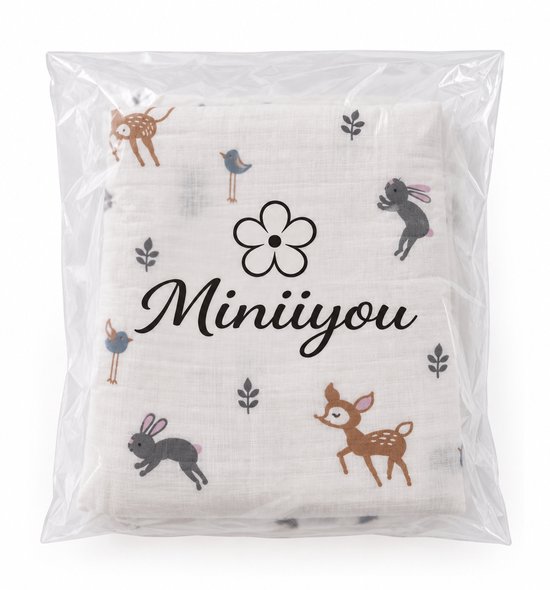 Hydrofiele Doek XL 120x120 cm – Inbakerdoek & Swaddle – Hydrofiel Katoen – Bosdieren Print – Multifunctionele Babydoek – Kraamcadeau — afbeelding 3
