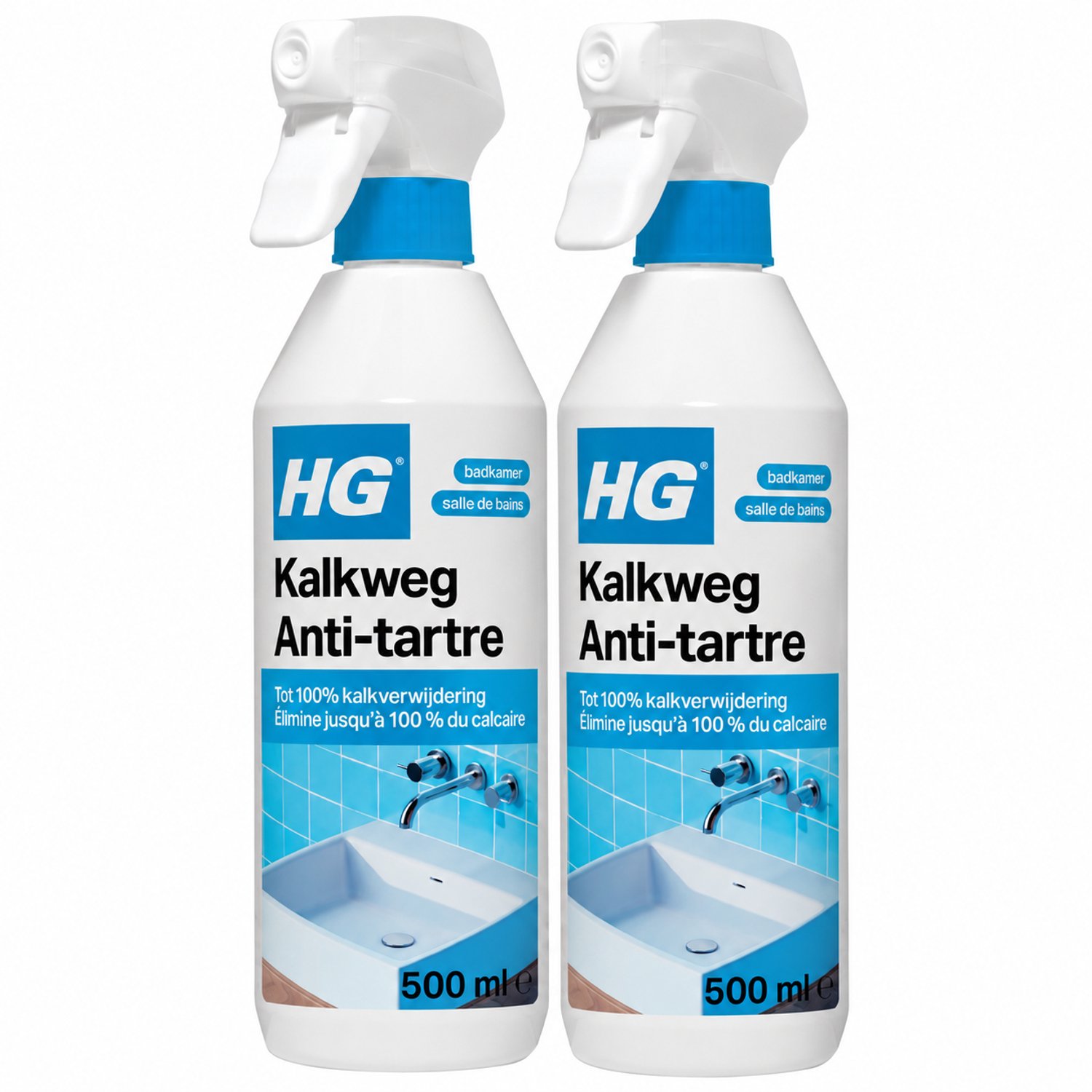 HG Kalkweg Schuimspray - Kalkverwijderaar Badkamer & Sanitair - 2 x 500 ml