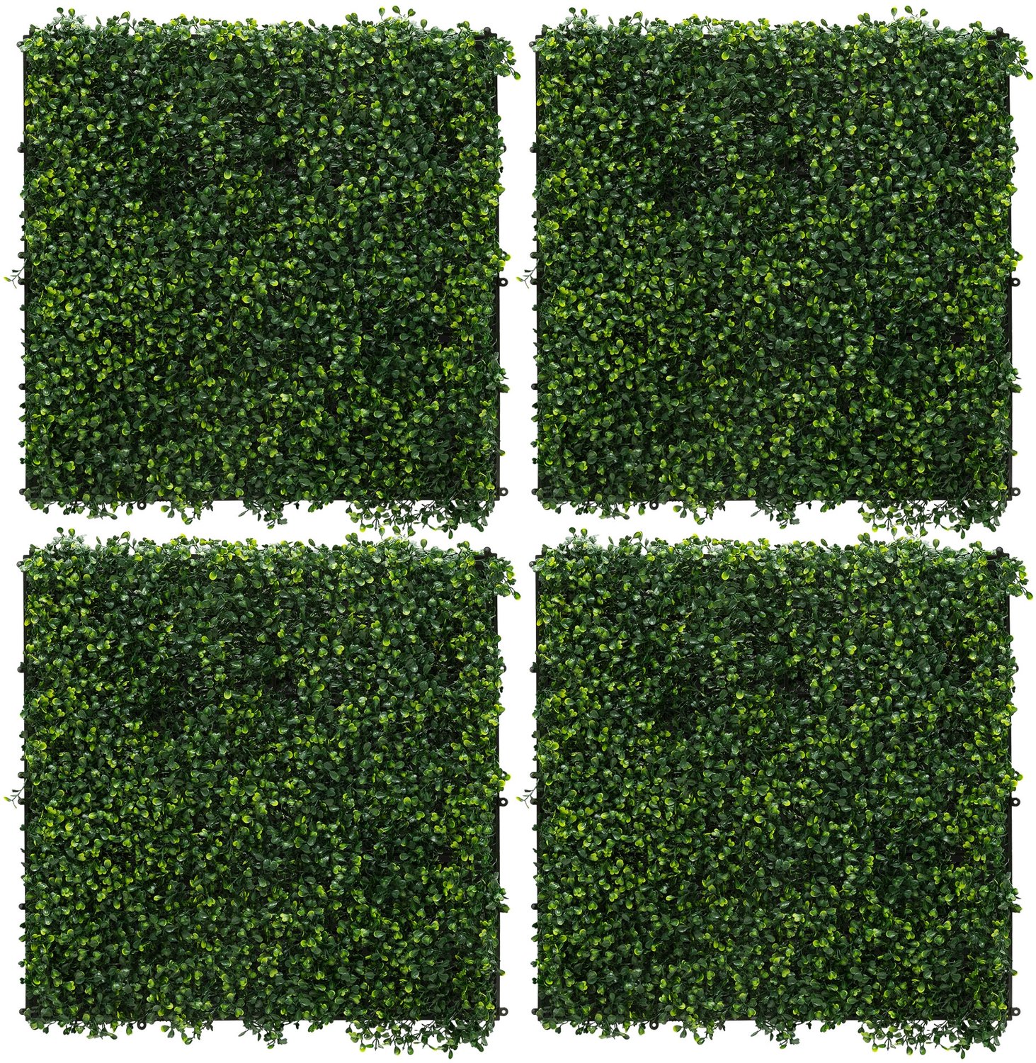 ECD Germany Plantenwand 50 x 50 cm, 4 stuks wandpaneel van kunstplanten, kunstplantenwand privacyscherm weerbestendig, makkelijk te verzorgen en duurzaam voor buiten en binnen, uv-bestendig kunsthaag paneel voor uw tuin en balkon, groen classic buxus