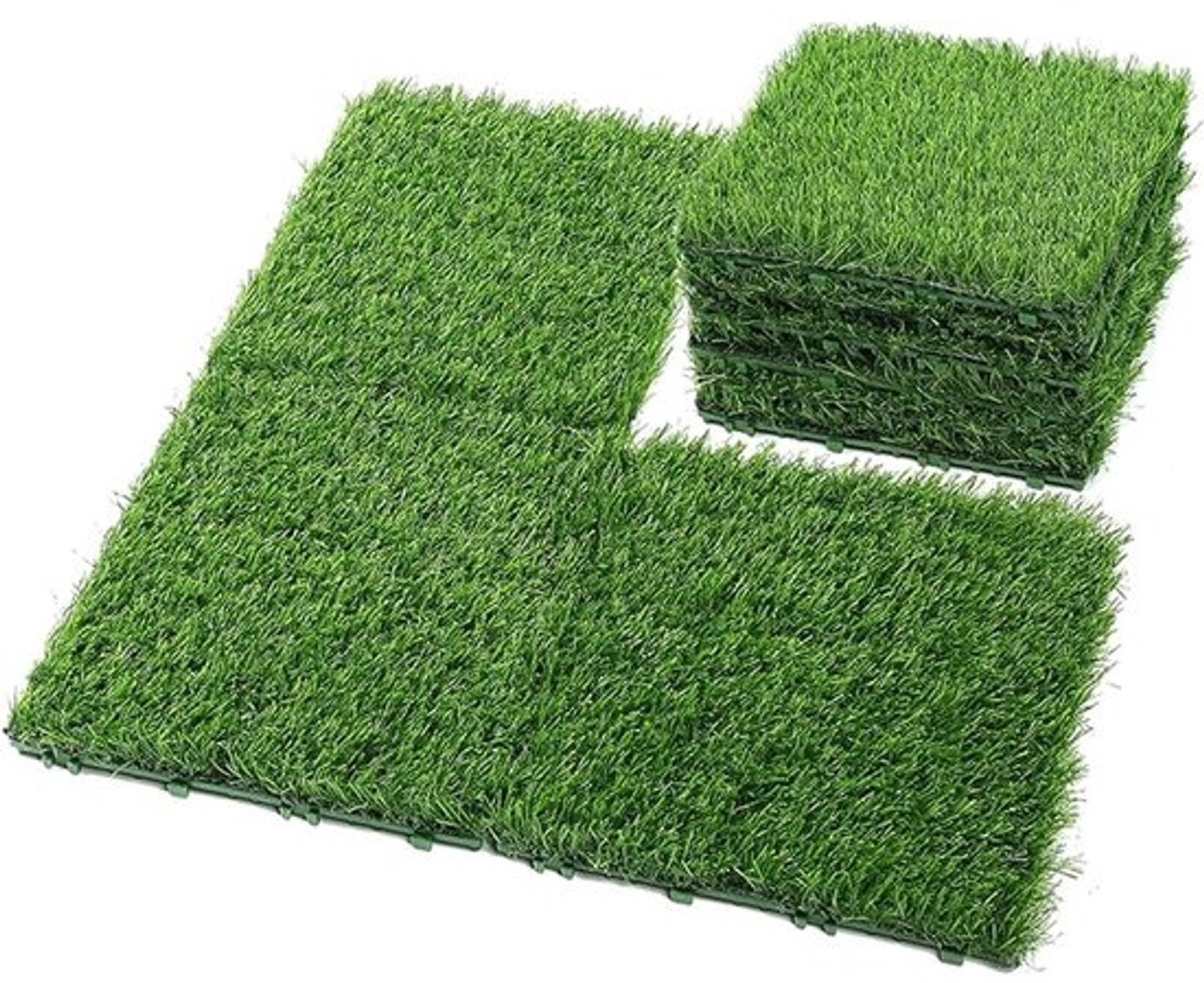 Kunstgras Tegels - Gazonmat Tapijt - Buitenruimte Aankleden - Realistische Look - 10 stuks 30x30 cm - Groen