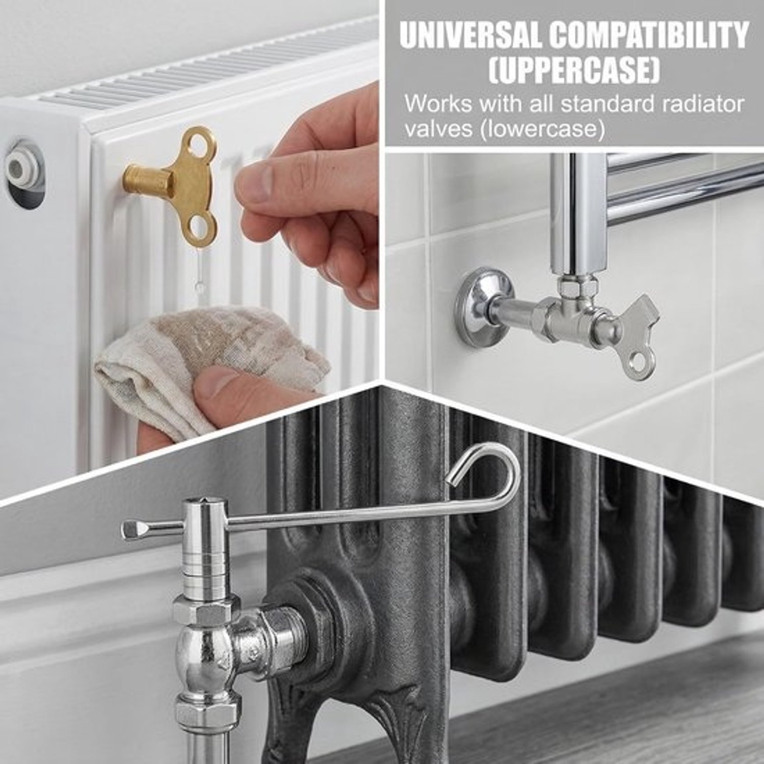 Radiatorsleutel Set - Ontluchtingssleutels - Radiator Onderhoud - 3-in-1 Multifunctioneel - 3 Stuks - Zilverkleurig