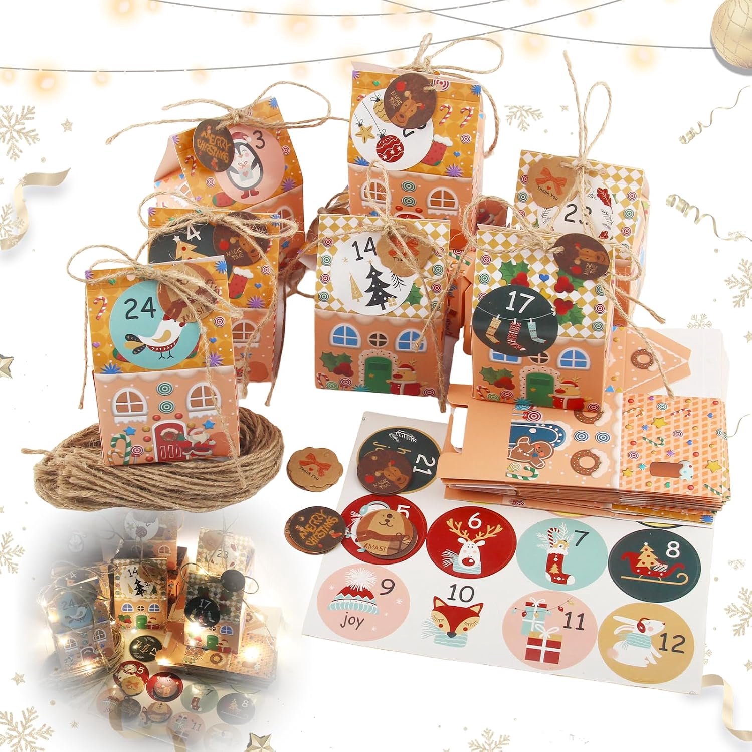adventskalender om te vullen 24-delig - cadeauzakjes met kerstmotief - inclusief etiketten en stickers - Vemera