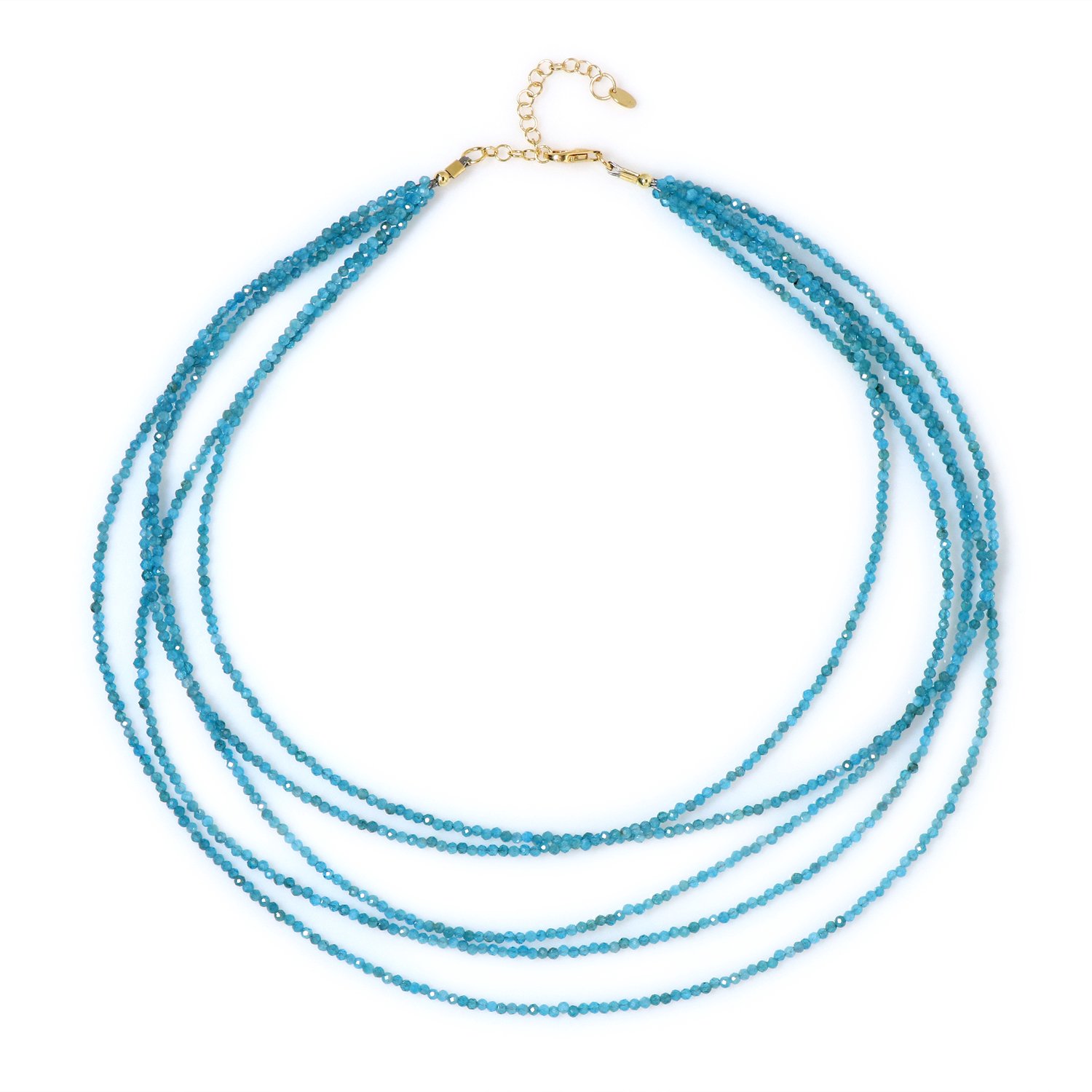 Cavill - Apatiet Halsketting - 925 Sterling Zilver Verguld - 57.99 ct Gefacetteerde Ronde Kralen - Meerstrengig, Verstelbaar - Elegant Blauw