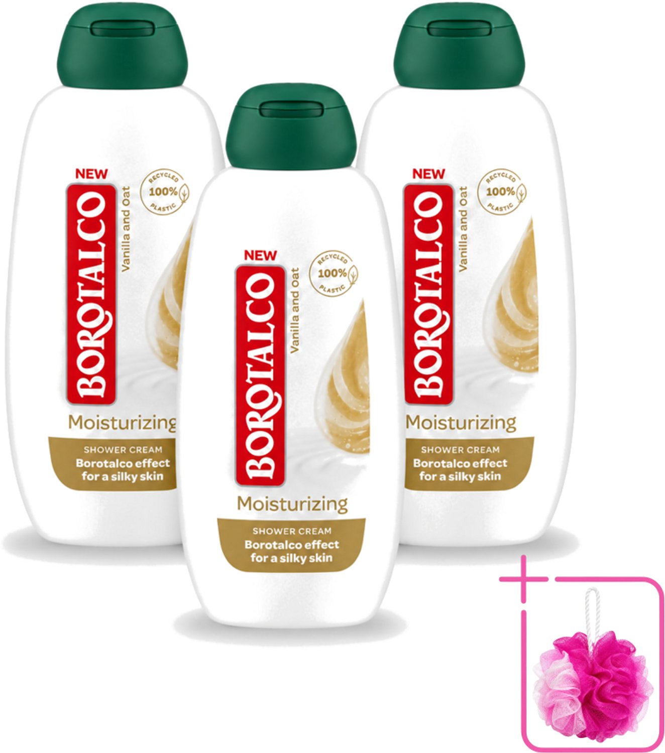 3 x Borotalco - Douchegel - Moisturizing - Vanilla & Oat - 250 ml - Bulkverpakking - Douchegel - Douchemop - Huid verzorgen