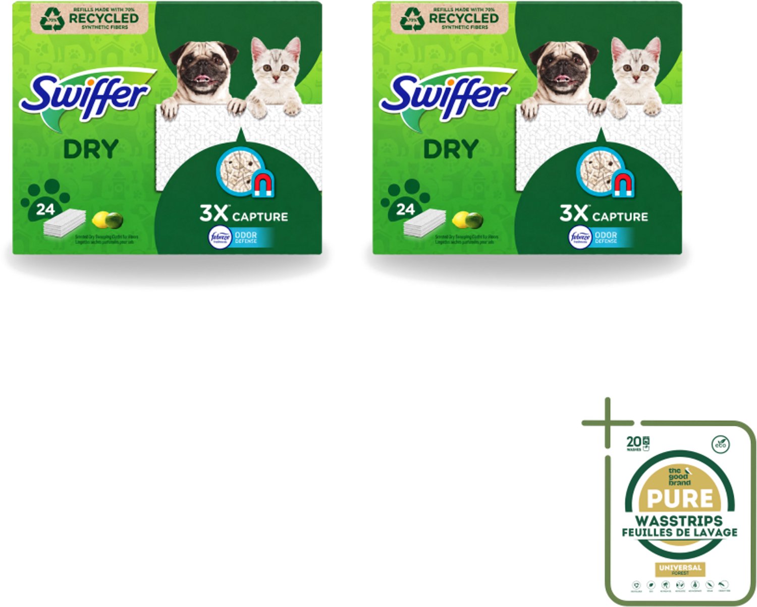 2 x Swiffer Dry - Vloerdoekjes - Navulling - Febreze Citroengeur - 24 Doekjes - Wasstrips - Vloerdoekjes - Schoonmaken - Stof Vangen - Vuil Vangen - Haren Vangen