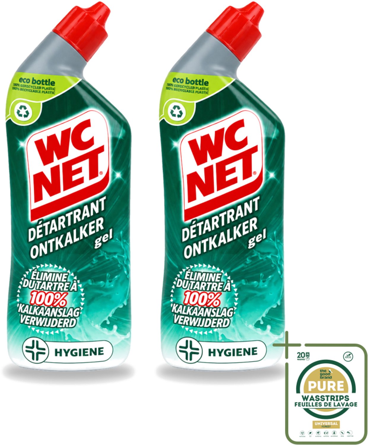 2 x WC Net - Toiletreiniger - Gel - Ontkalkt - Gerecycled Materiaal - 750 ml - Wasstrips - WC Net Ontkalker - Toilet Reinigen - Kalk Verwijderen - Toilet Reinigingsgel - Toilet Ontkalken