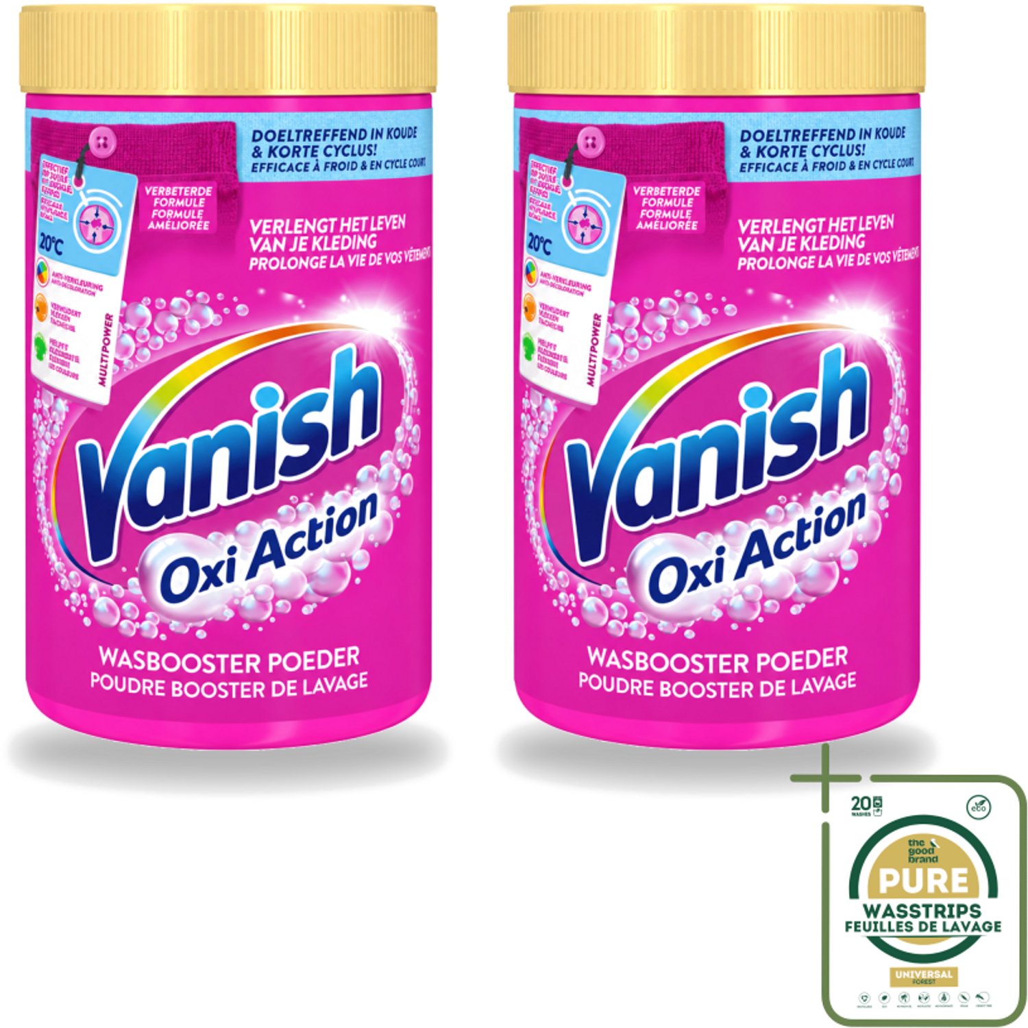 2 x Vanish Oxi Action - Vlekkenverwijderaar - Wasbooster - Gekleurde Was - 1.5 Kg - Wasstrips - Vlekkenverwijderaar - Wasbooster - Gekleurde Was - Kleuroverdracht - Geurneutraliseren