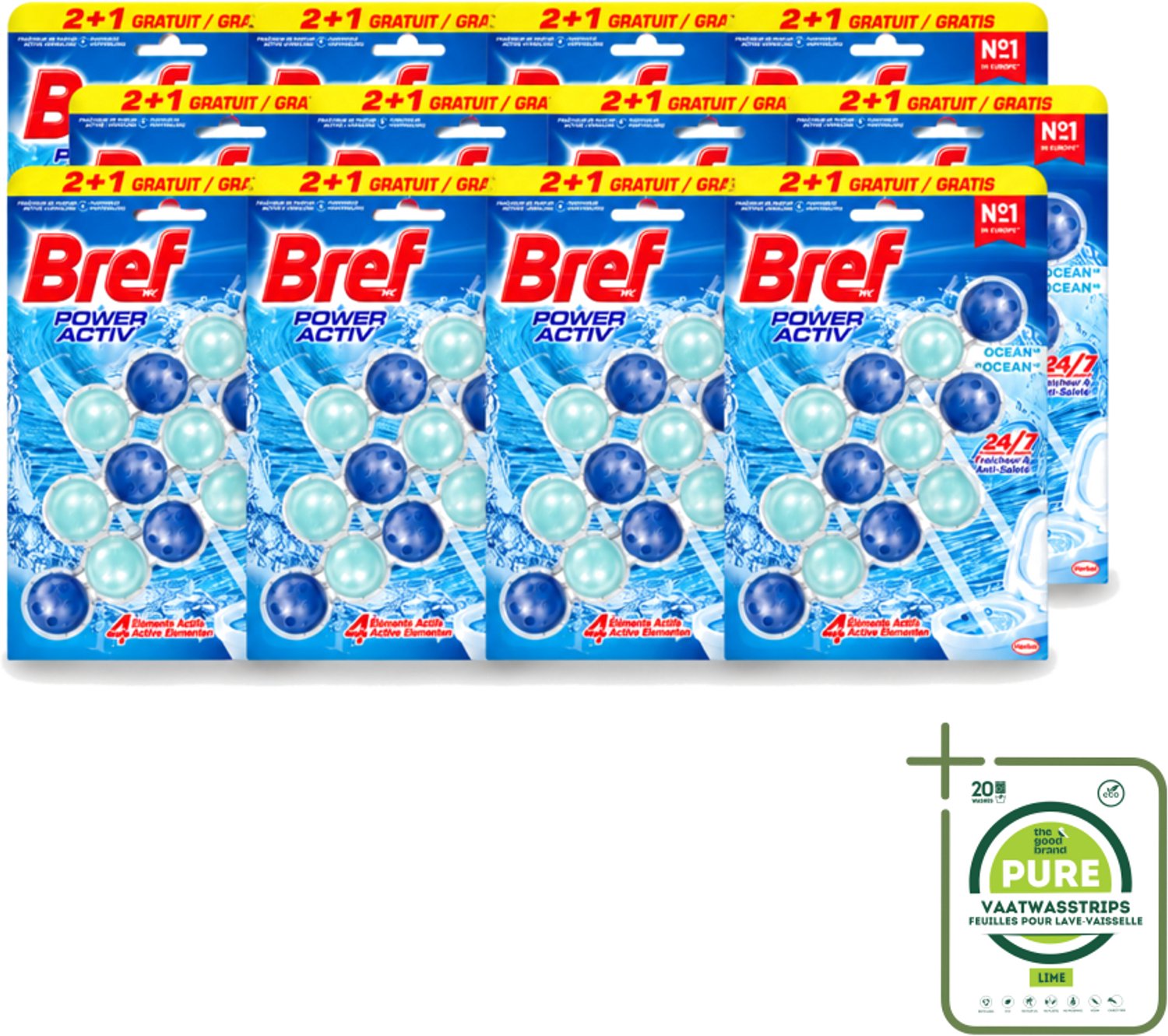 12 x Bref – Toiletblok – Power Aktiv Ocean – Multipack - Grootverpakking - Vaatwasstrips - Toiletblok Multipack - Anti-kalk Toiletblok - Frisse Toiletgeur - Krachtige Reiniging - Ocean Geur