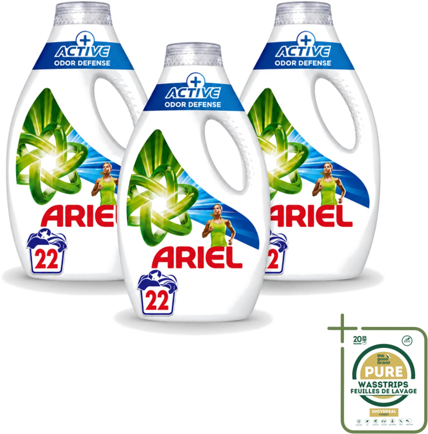 3 x Ariel – Vloeibaar Wasmiddel – Active Odor Defense – 990 ml – 22 wasbeurten - Wasstrips - Geurverwijdering Was - Sportkleding Wasmiddel - Vloeibaar Wasmiddel - Geurbestrijding - Wasmiddel Voor Activiteit