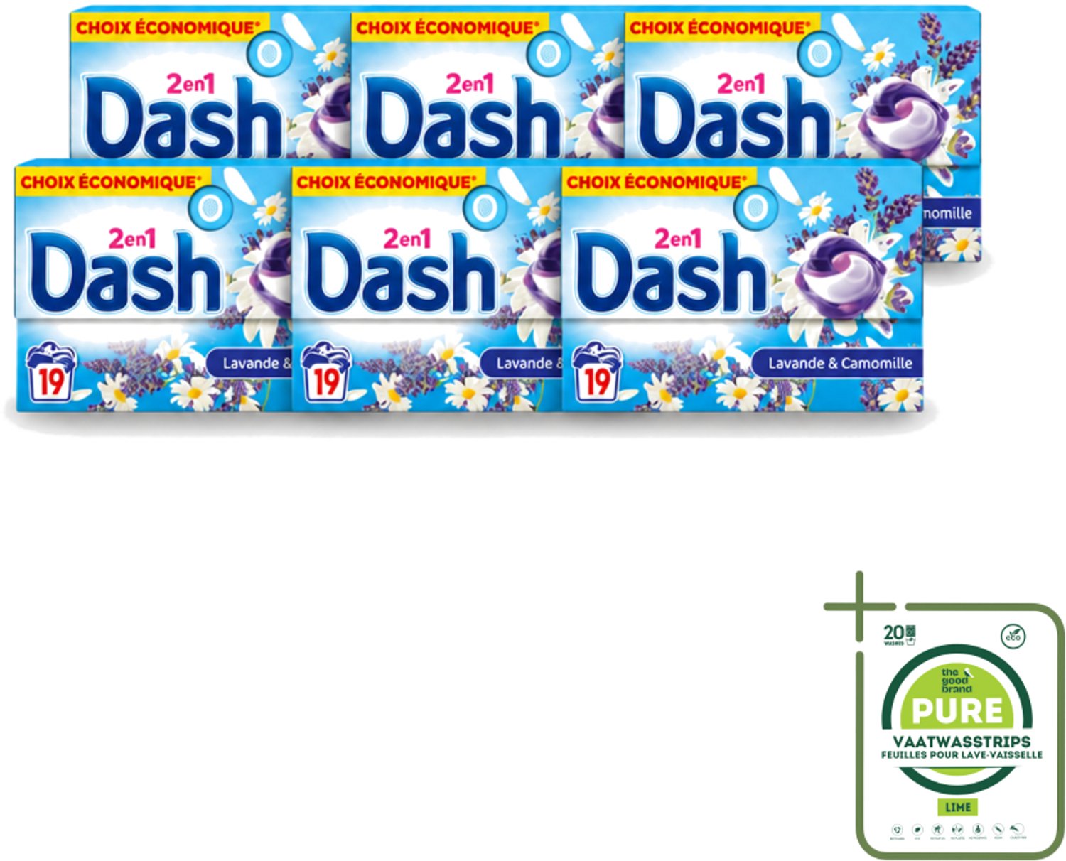 6 x Dash – Wasmiddel Pods 2-in-1 – Lavendel & Kamille – 19 Capsules - Grootverpakking - Vaatwasstrips - Wasmiddel - Waspod - Reiniging - Frisheid - Lavendel